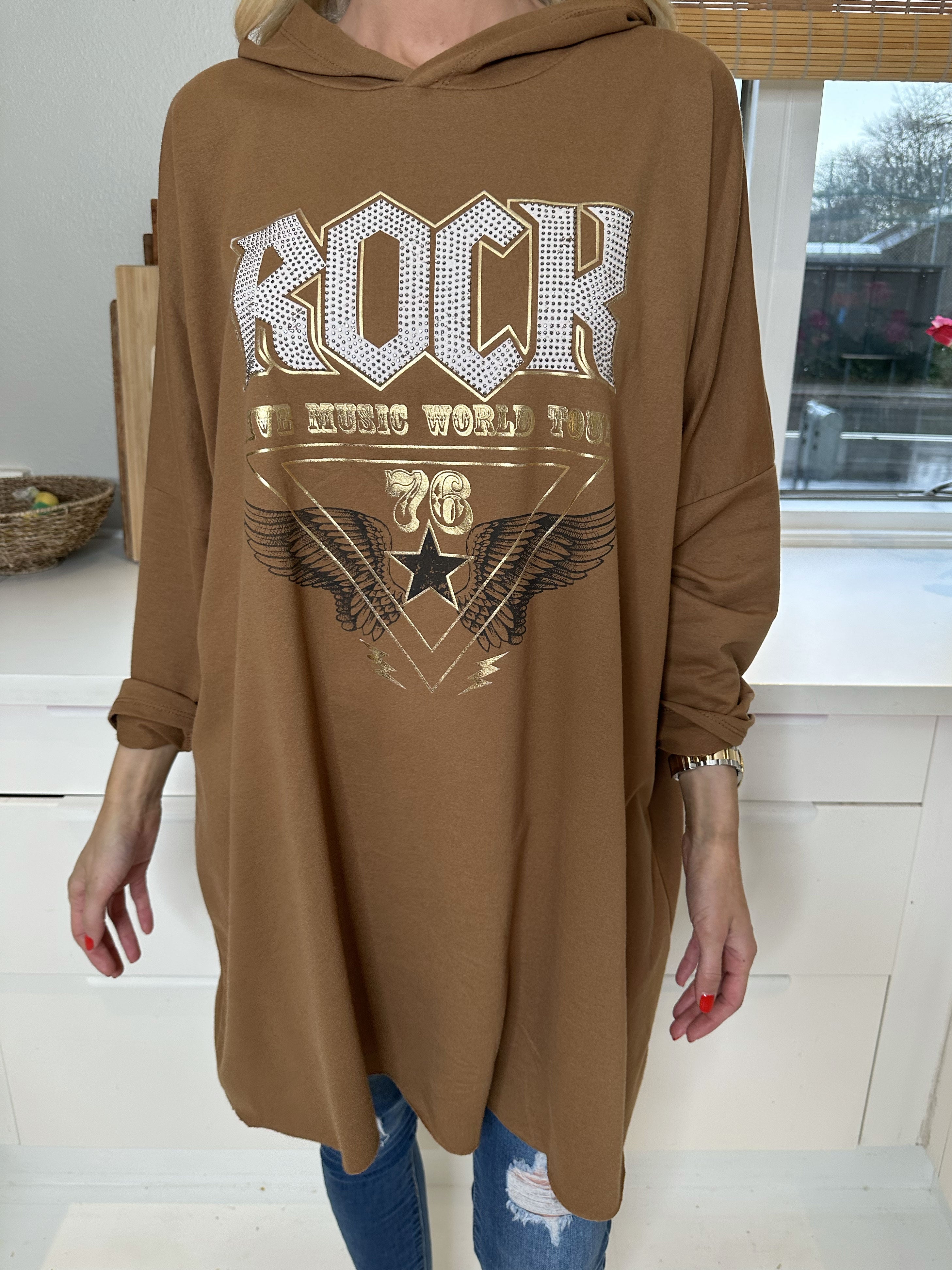 Rock - Cool hoodie kjole med tekst